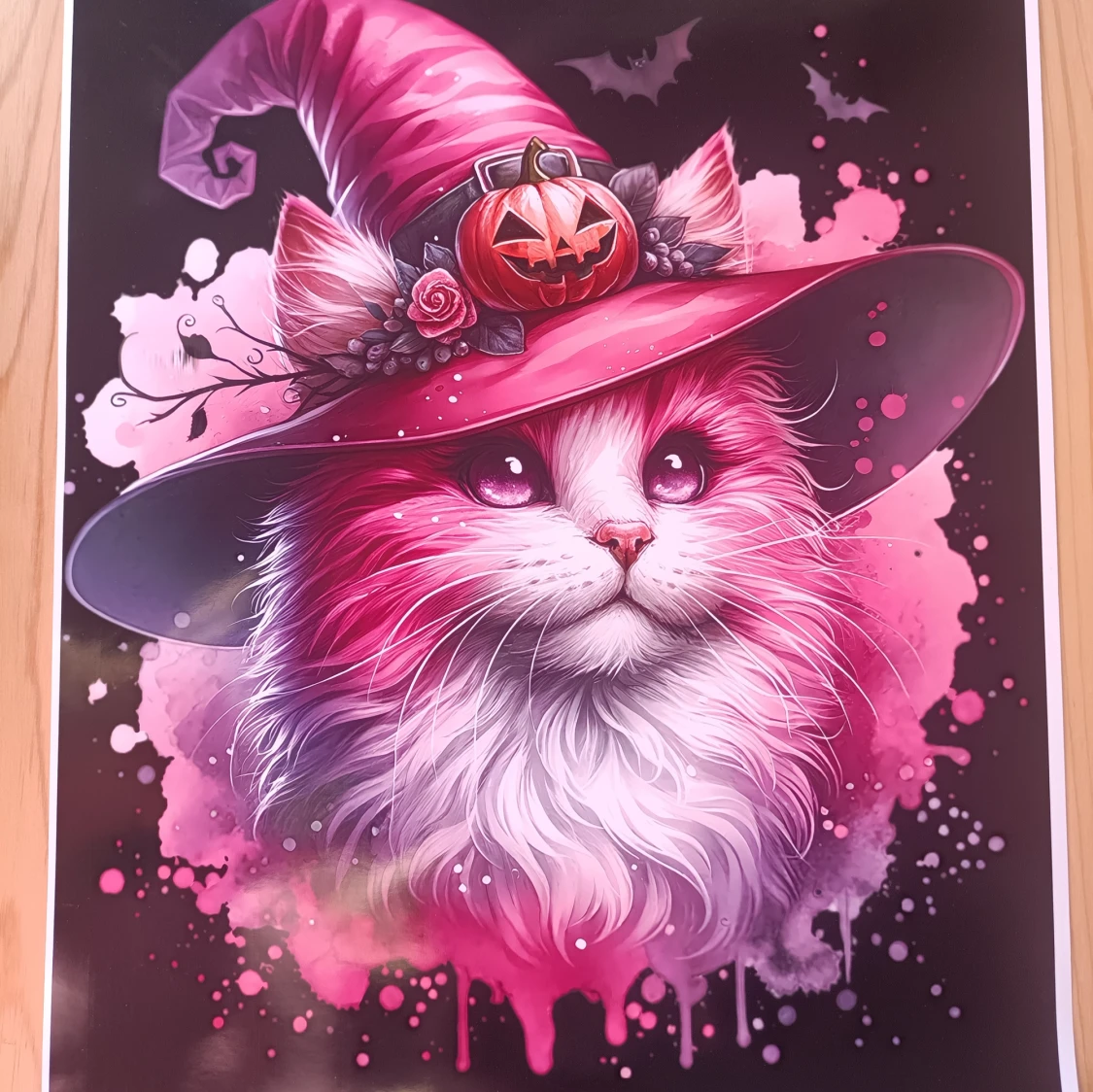 A3 poster av Halloween rosa katten