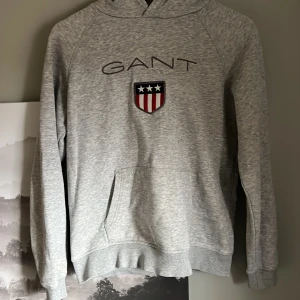 Fin GANT tröja grå med storlek 158-164. - Jag säljer denna tröja för att den är för liten helt enkelt, lappen säger 13-14 år men jag skulle säga att den passar någon mellan 11-13 år gammal. Den har bra skick och inga skador.  Kostar ungefär 600 ny. Det finns en liten prick på magen, men syns inte från lång håll som ni kan se på första bilden.