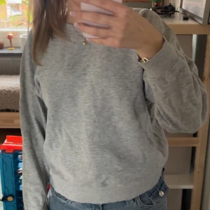 Grå sweatshirt i bomull - En enkel och stilren grå sweatshirt med rund hals och ribbade muddar vid ärmslut och nederkant. Tröjan är långärmad och har en normal passform, perfekt att matcha med jeans.