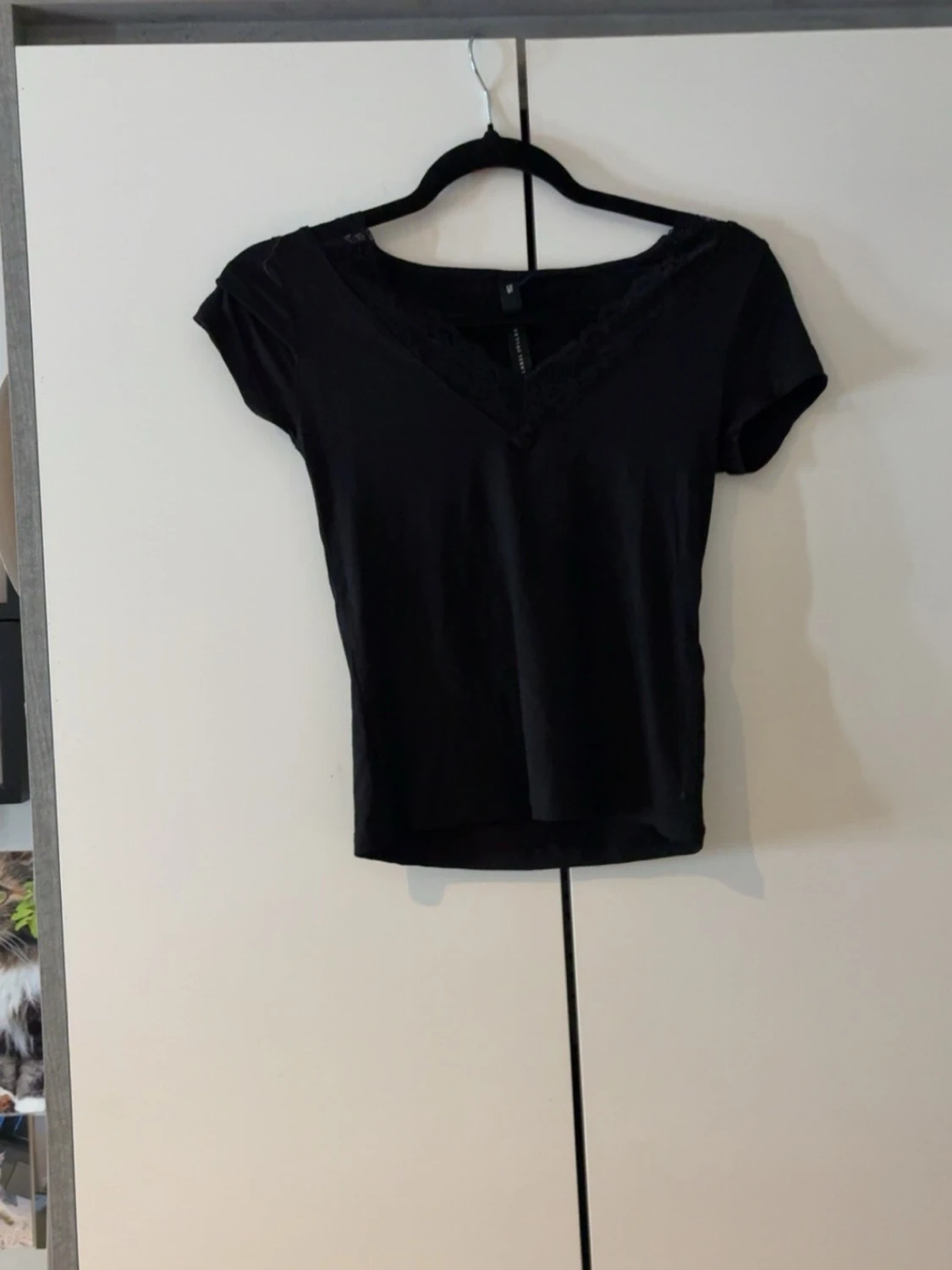 Svart spetsdetaljerad topp XS