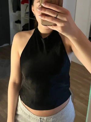 Svart halterneck topp - Säljer en svart halterneck topp med öppen rygg och croppad passform.
