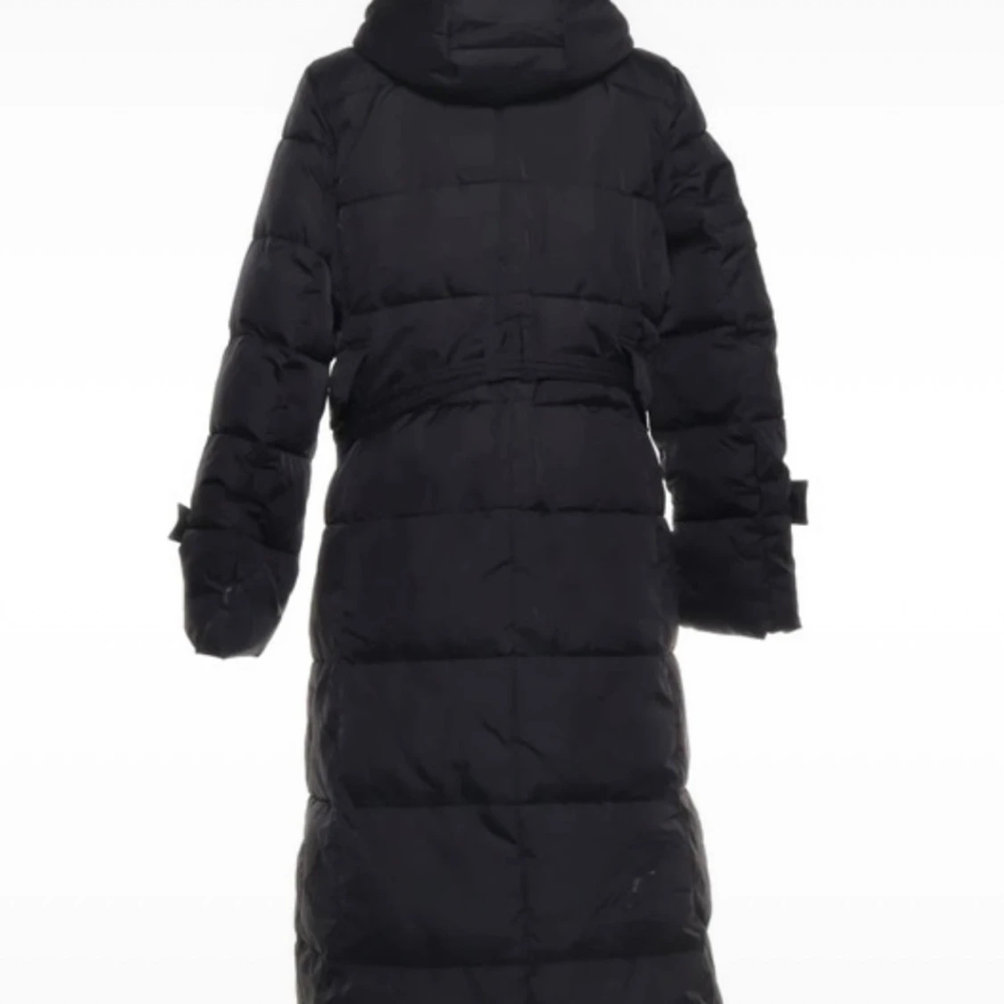 Svart lång pufferjacka med huva - 1