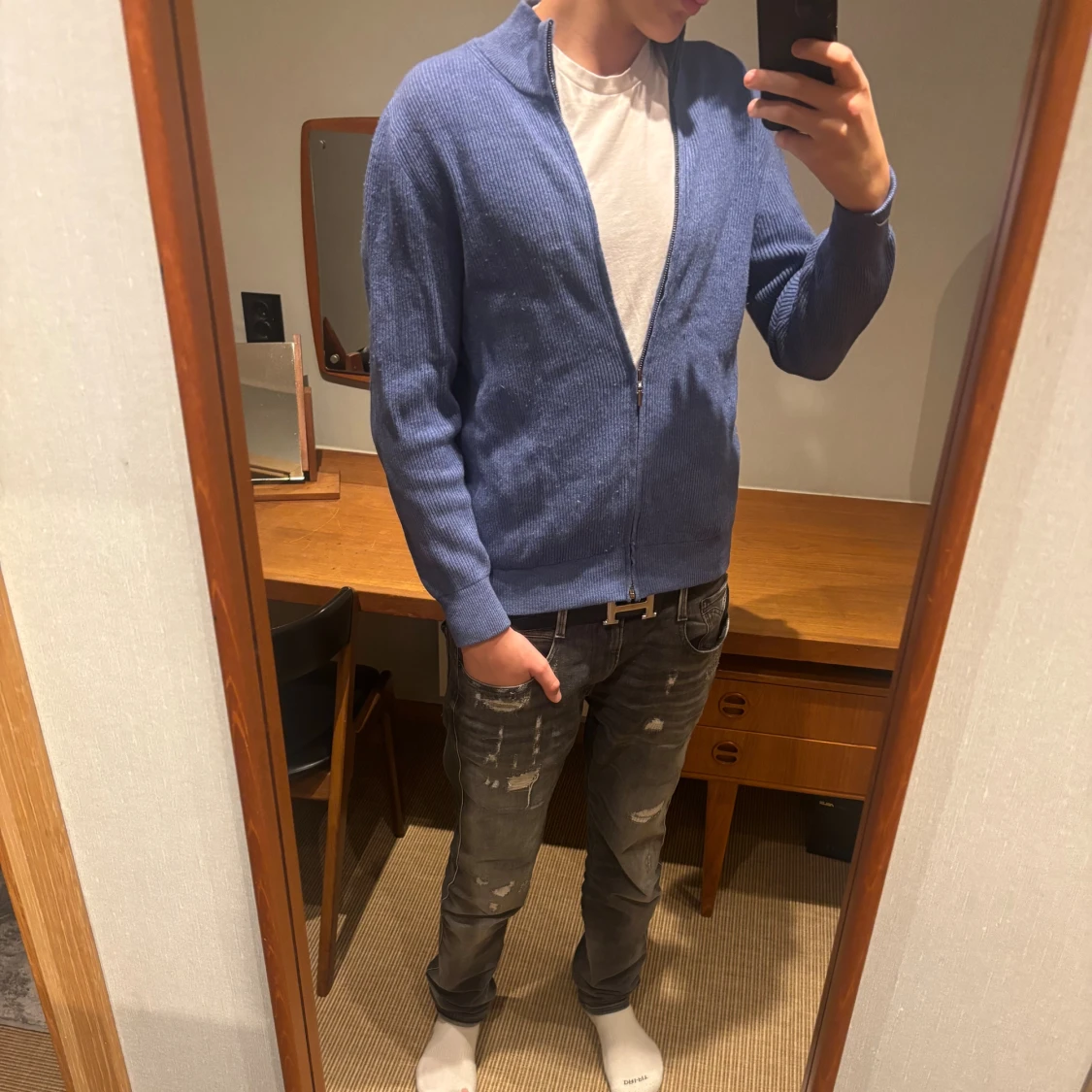 Blå kofta med dragkedja - 1