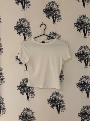 Vit croppad t-shirt från Shein - En enkel och stilren vit croppad t-shirt från Shein. T-shirten har korta ärmar, rund halsringning och är gjord i mjuk bomull. Perfekt att matcha med jeans eller kjol för en clean look. Sitter bra på kroppen!💓