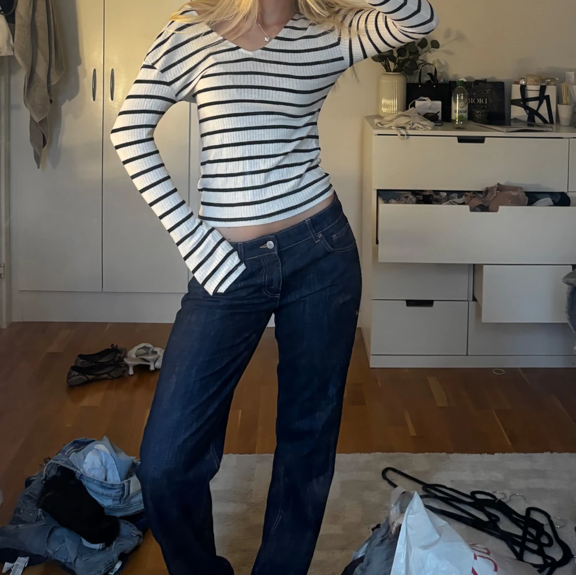 Randig ribbad långärmad tröja