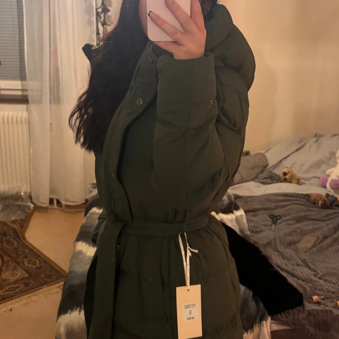 Mörkgrön lång pufferjacka - 2