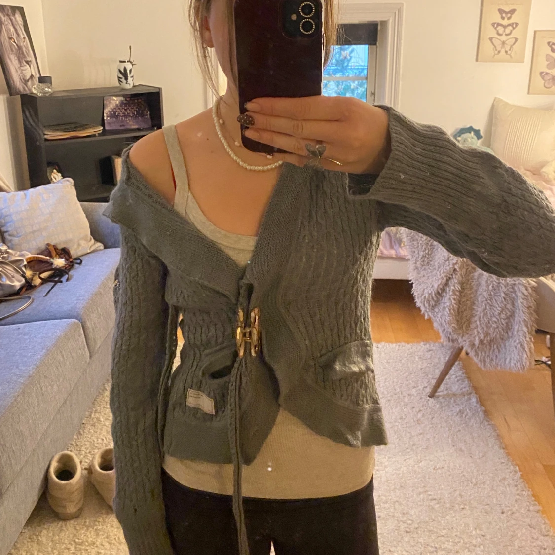 Grå stickad kofta  - 2