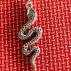 By prisförslag- 1 st Silvrigt ormörhänge i cool design - Unikt örhänge i form av en slingrande orm med detaljerat mönster som påminner om ormskinn. Smycket är i silverfärg och har en rå, edgy känsla som sticker ut. Perfekt för dig som vill ha något annorlunda och vågat i din stil.