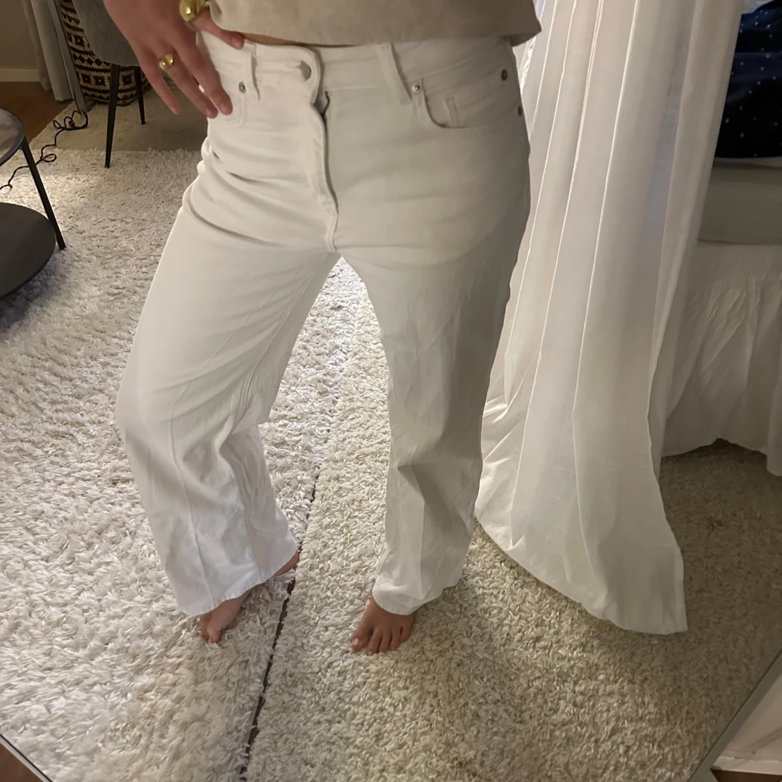 Vita raka jeans med hög midja - 3