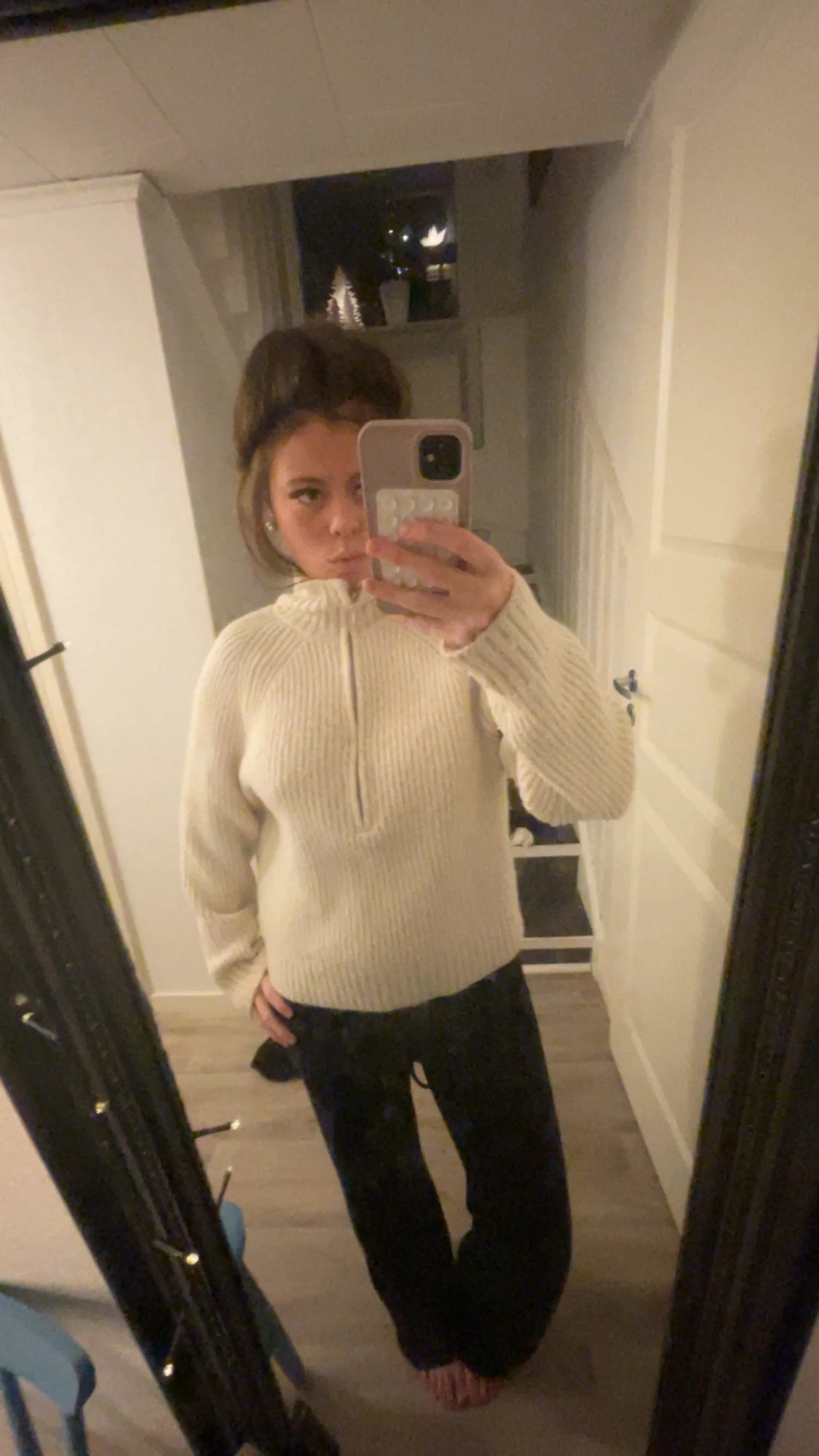 Beige stickad half zip tröja - 2