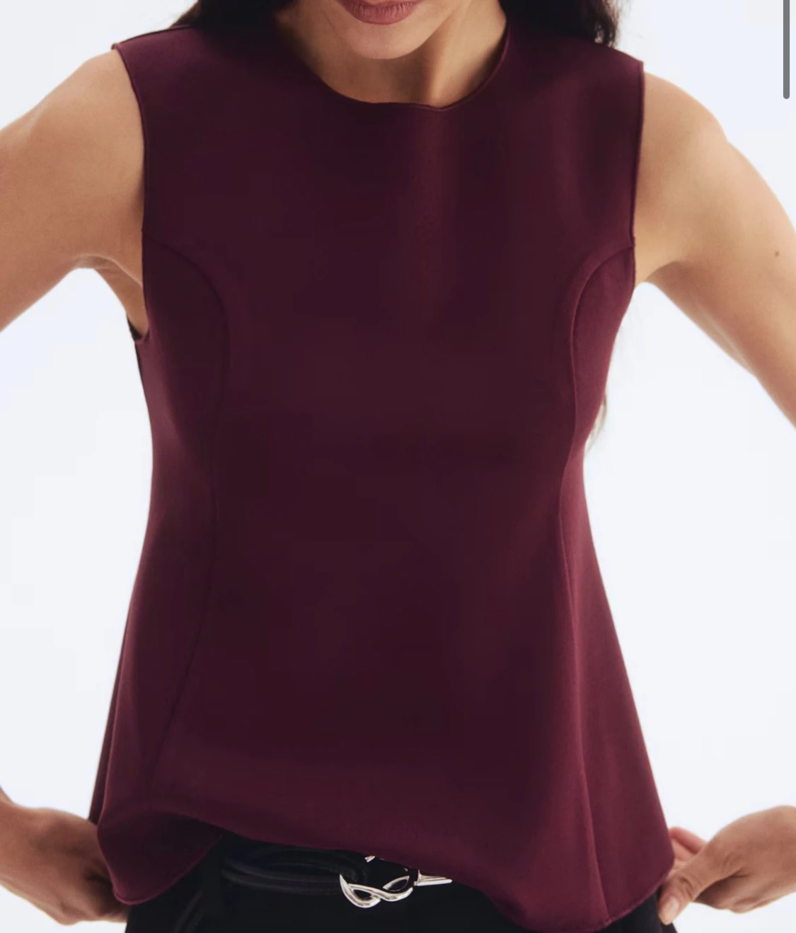 Vinröd ärmlös peplum topp  - 1