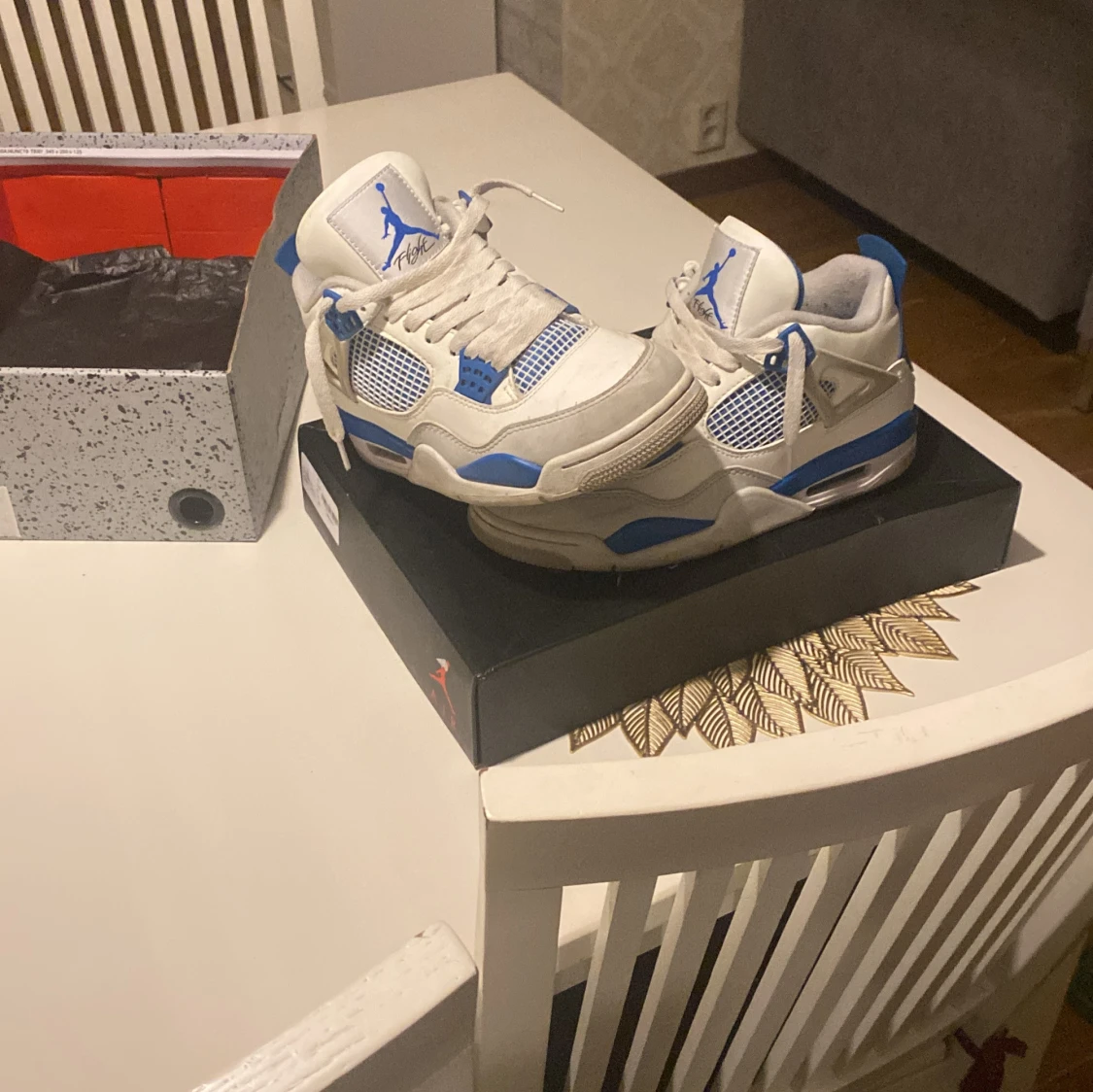 Nike Air Jordan 4 Retro Vit/Blå