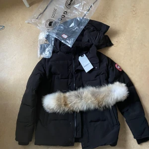 Svart Wyndham Parka från Canada Goose - Säljer en svart Wyndham Parka från Canada Goose med ikonisk patch på ärmen och avtagbar pälskant på huvan. Jackan har dragkedja, flera fickor och är perfekt för kalla dagar. Klassisk parkamodell med dunfyllning . SAMMA DAG DU KÖPER SAMMA DAG JAG FRAKTAR 