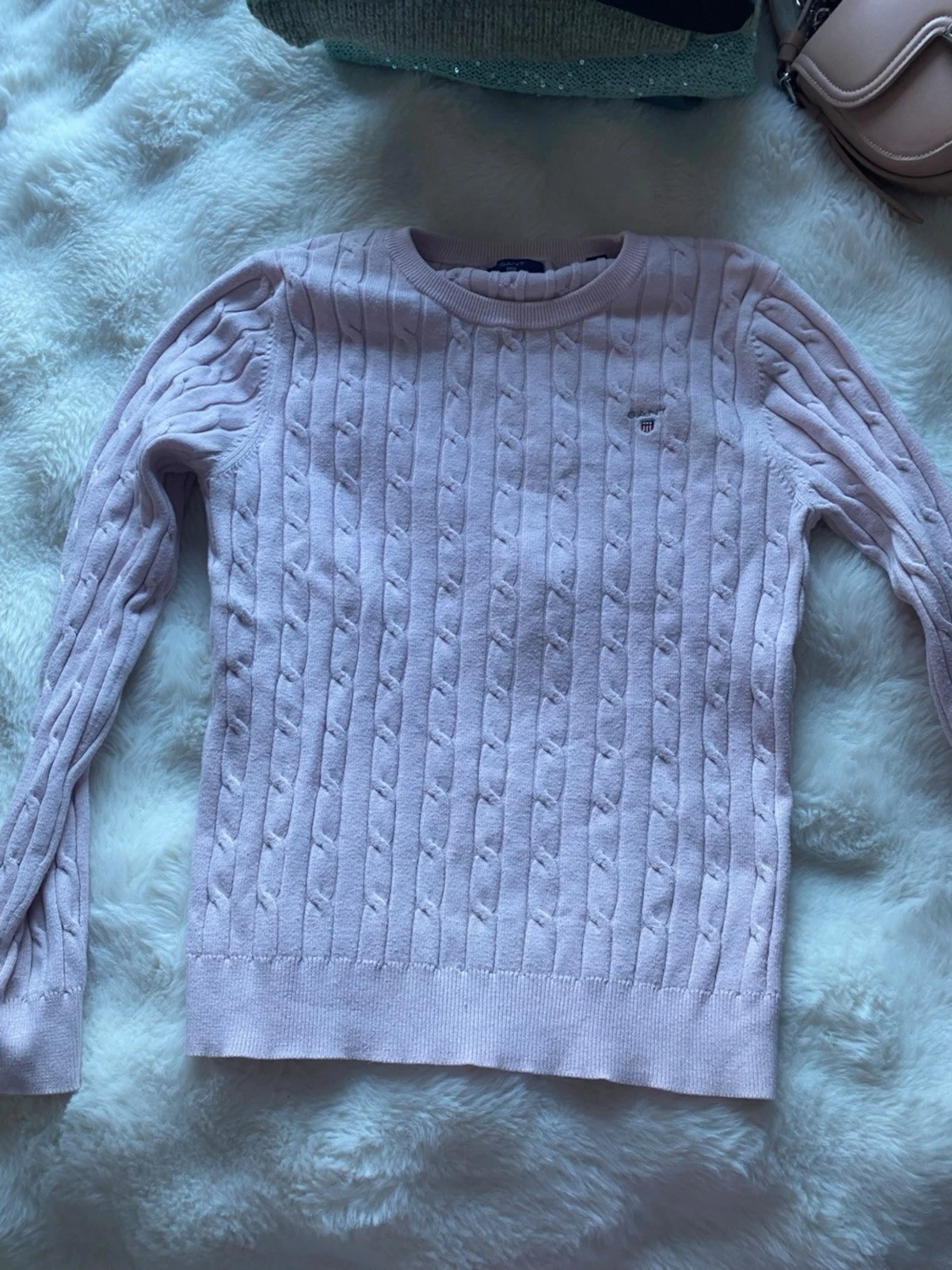 Ljusrosa kabelstickad tröja Gant