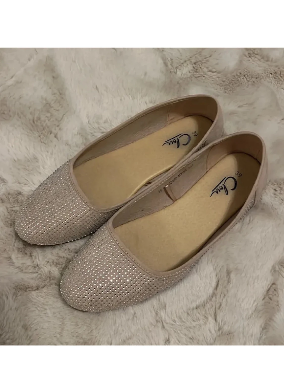 Beige ballerinaskor med strass