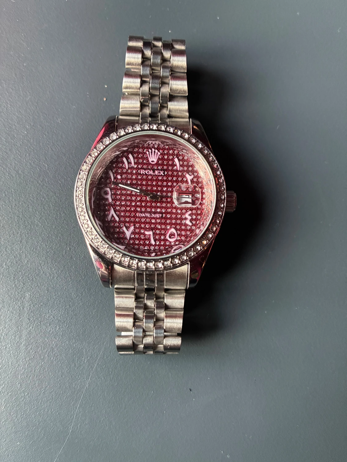 RolexDatejust silver/röd glittrig klocka - 4