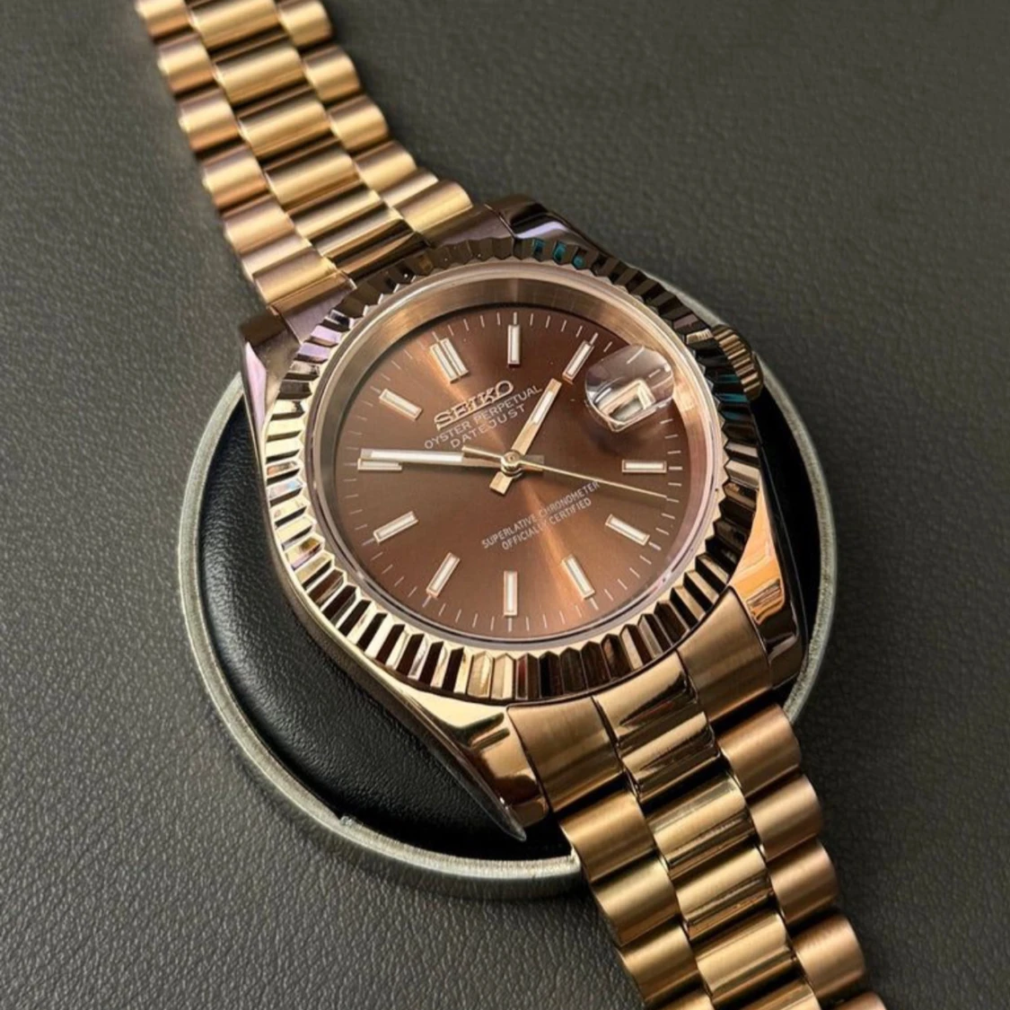 Seikmod Datejust brun urtavla guldarmband - 4