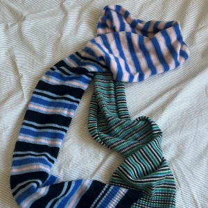 Randig Kashmir halsduk från Marni x Uniqlo - Snygg halsduk från Marni x Uniqlo med breda och smala ränder i blått, rosa, svart, grönt och vitt. I Kashmir! Knappt använd 