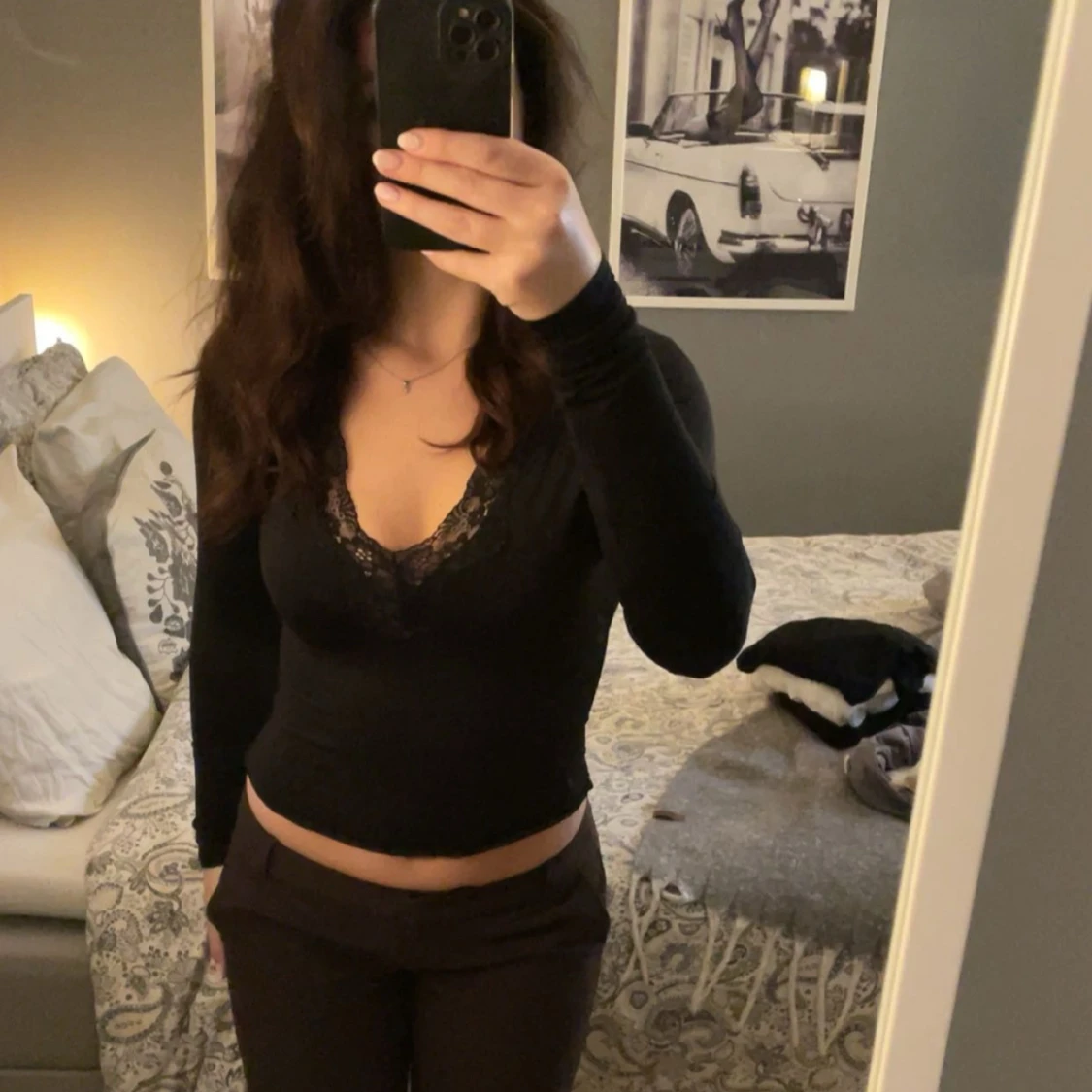 Svart långärmad topp med spets H&M