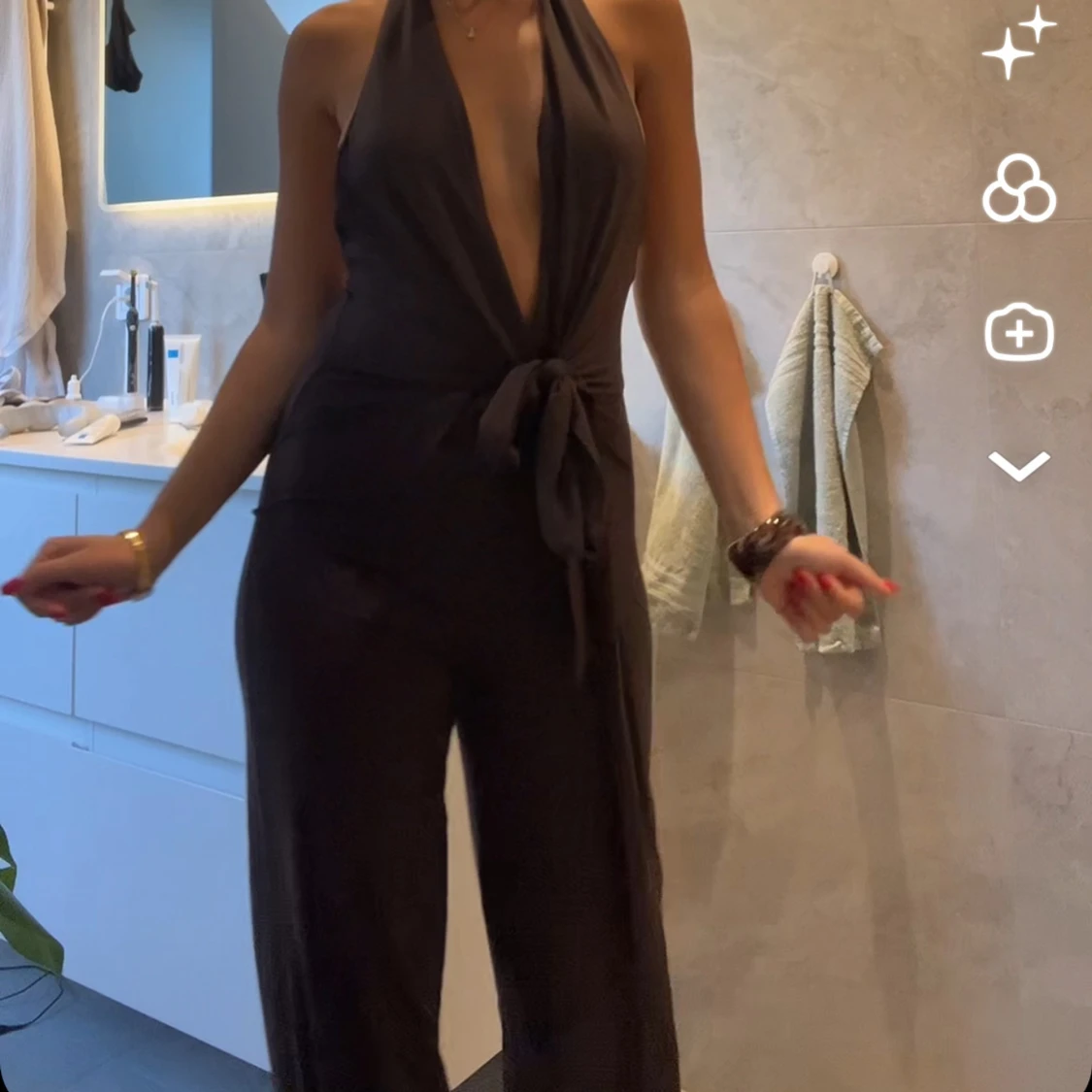 Brun byxdress med knytning - 1