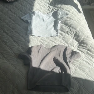 2 ribbade croppade toppar FSBN Sister - Två croppade ribbade toppar från FSBN Sister i storlek M. En är ljusgrå och den andra är mörkgrå, båda med kort ärm och rund hals. Perfekta att matcha med jeans eller kjol för en chill look.