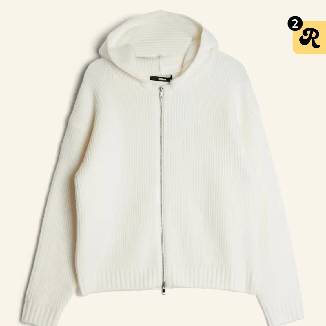 Vit stickad kofta med luva  - 2