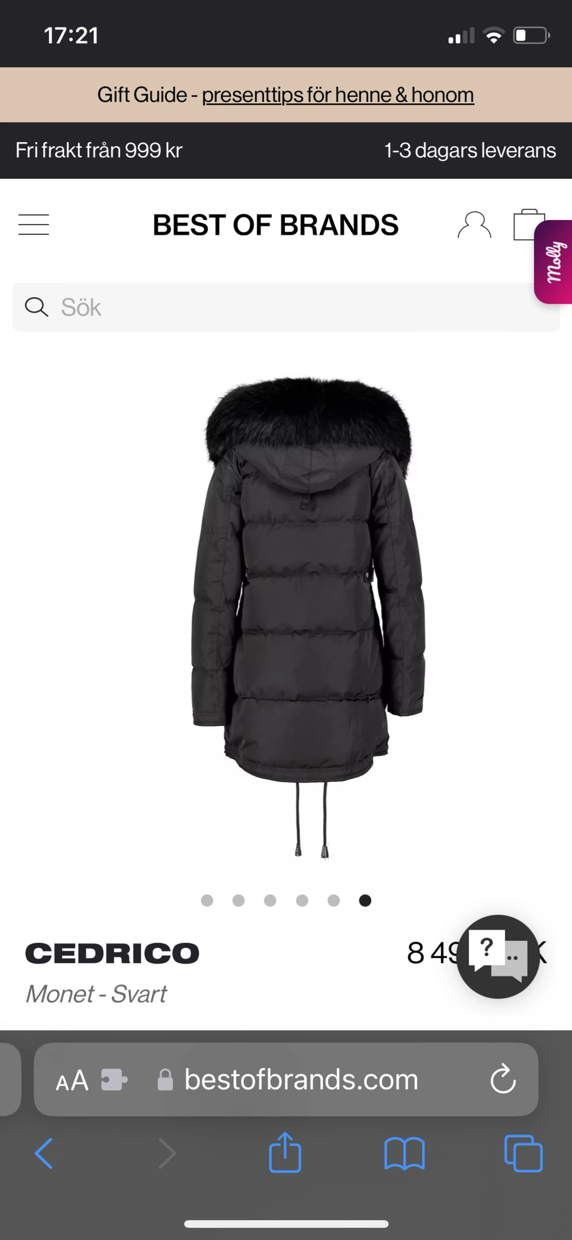 Svart pufferjacka med fuskpäls från Cedrico - 2