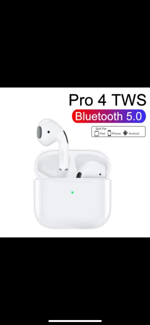 Air Pods Pro 4 TWS Bluetooth 5.0 Trådlösa Hörlurar - Air Pods Pro 4, A kopia, oöppnat paket. TWS trådlösa hörlurar med Bluetooth 5.0, kompatibla med iPhone, Android och iPad. Ergonomisk design för bekväm passform och lång batteritid. Levereras med laddningsetui. Inga synliga defekter eller slitage på bilderna.