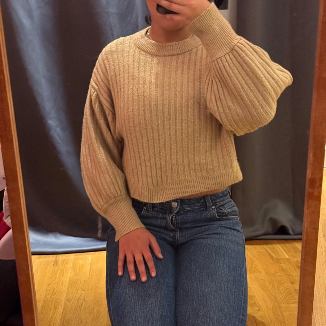 Beige ribbstickad tröja Gina Tricot