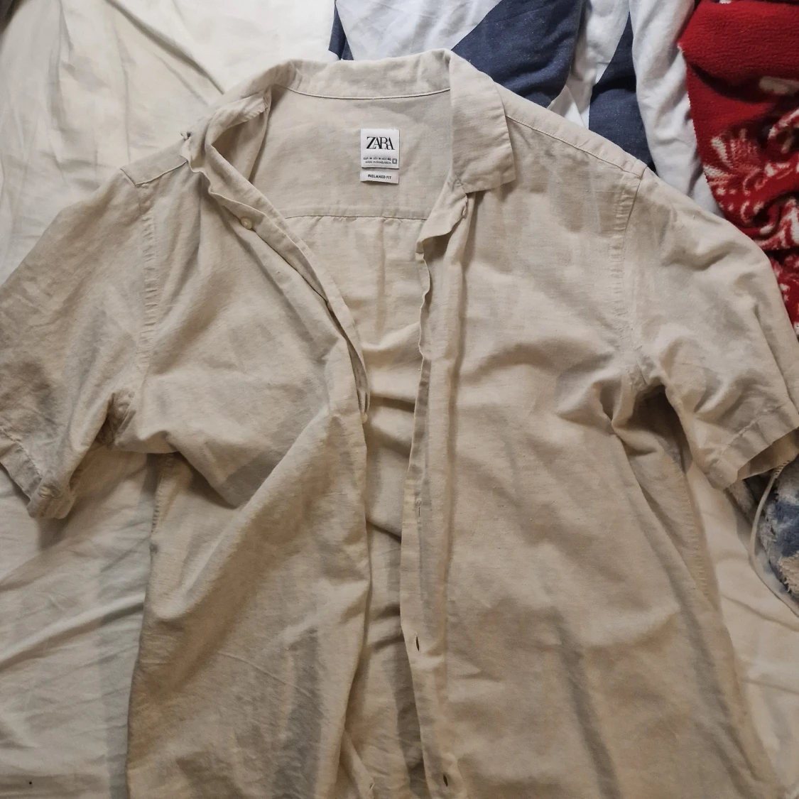 Beige kortärmad linneskjorta Zara - 2