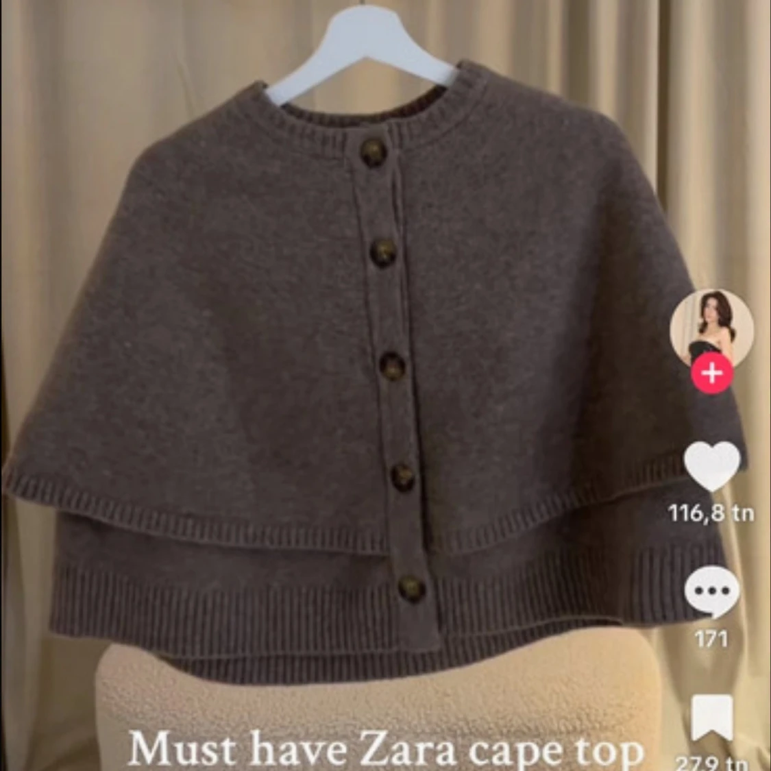Brun stickad cape från Zara