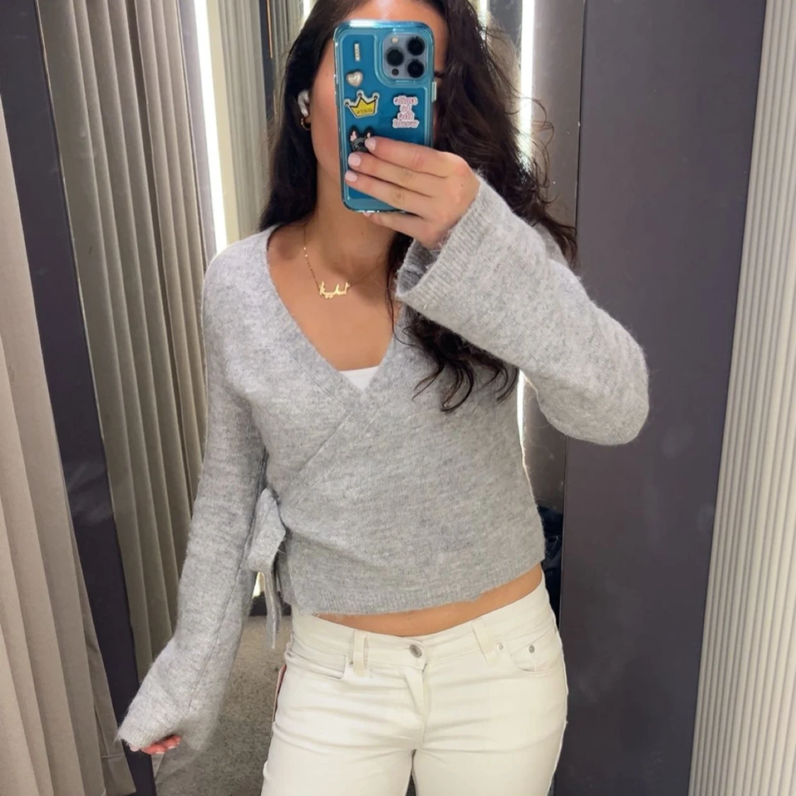 Grå omlottkofta med knyt i sidan - 1