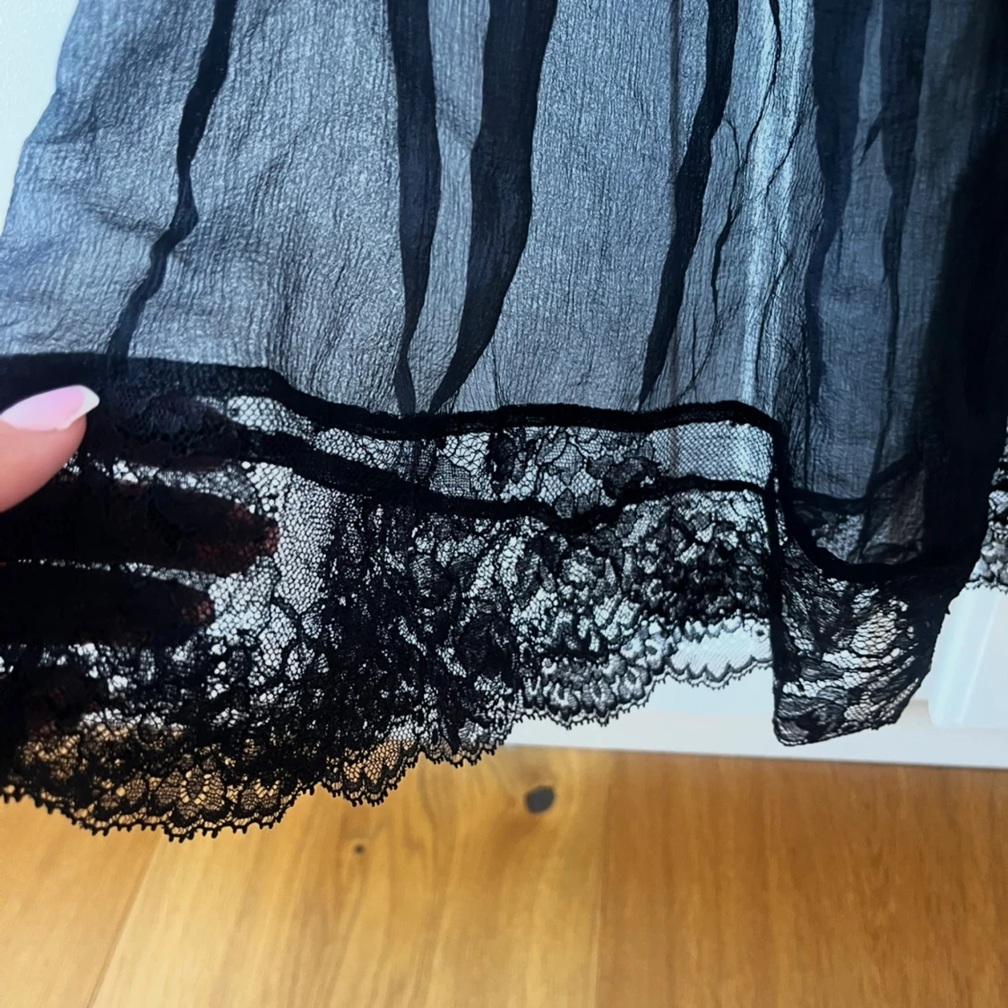 Svart transparent klänning linne topp/ nattlinne med spets - 2