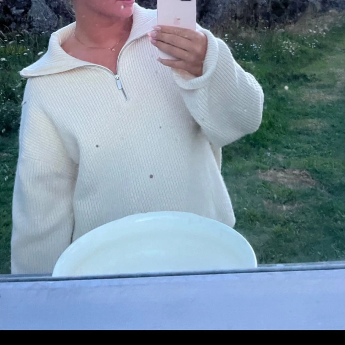 Vit stickad half zip tröja - 1