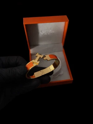 Armband  - Säljer mitt fina armband, den är väldigt elegant och fin. Orange med guldig H märke som lås! Pris går att diskutera 