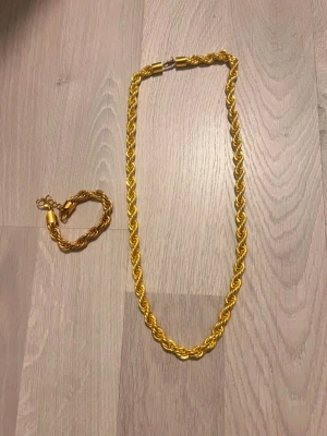 Cordel Set Guld  - Från kejsar Guldpläterad 18k 8mm båda Armband 19cm Halsband 60cm