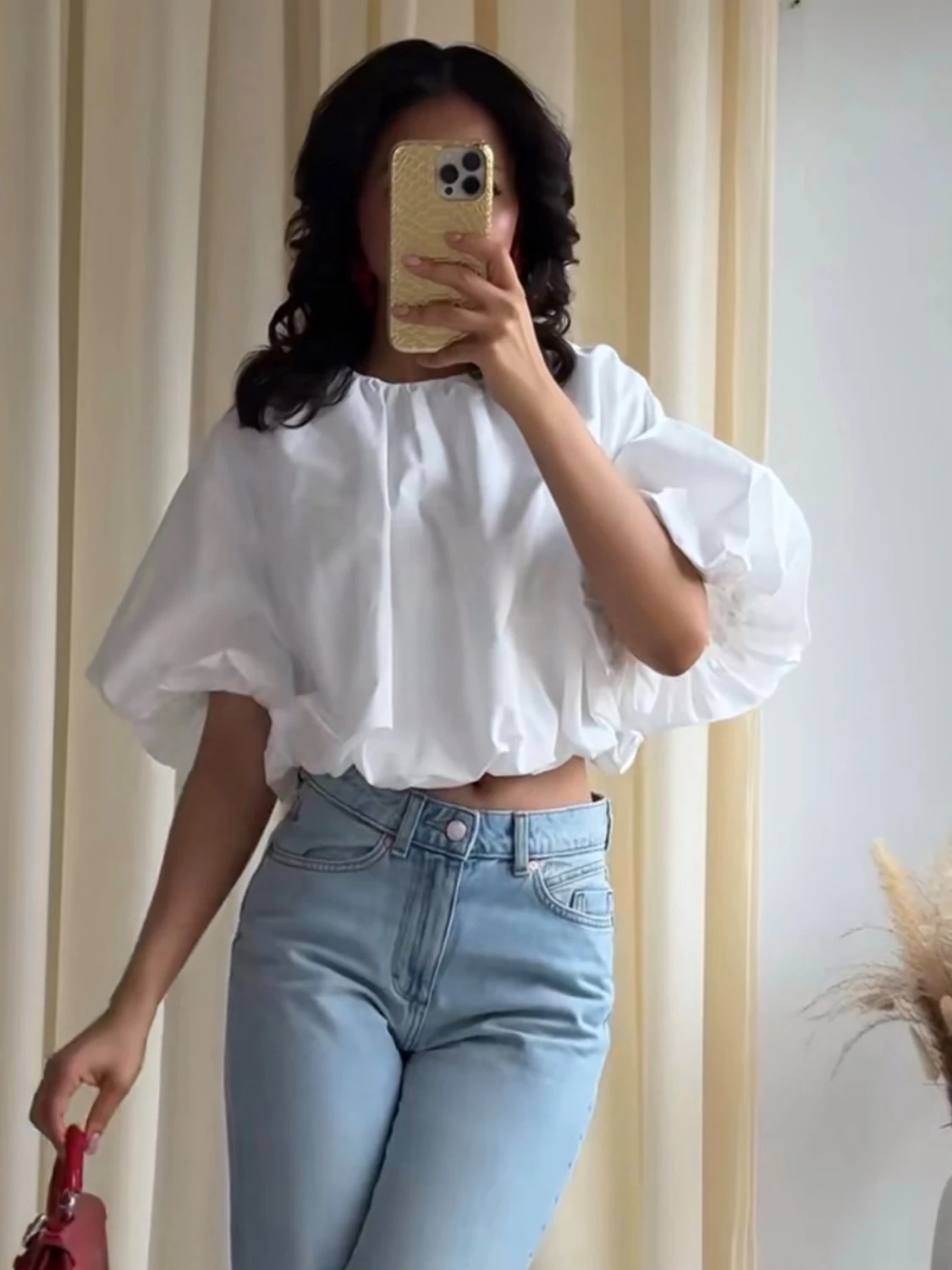 Vit puffig croppad blus  - 1