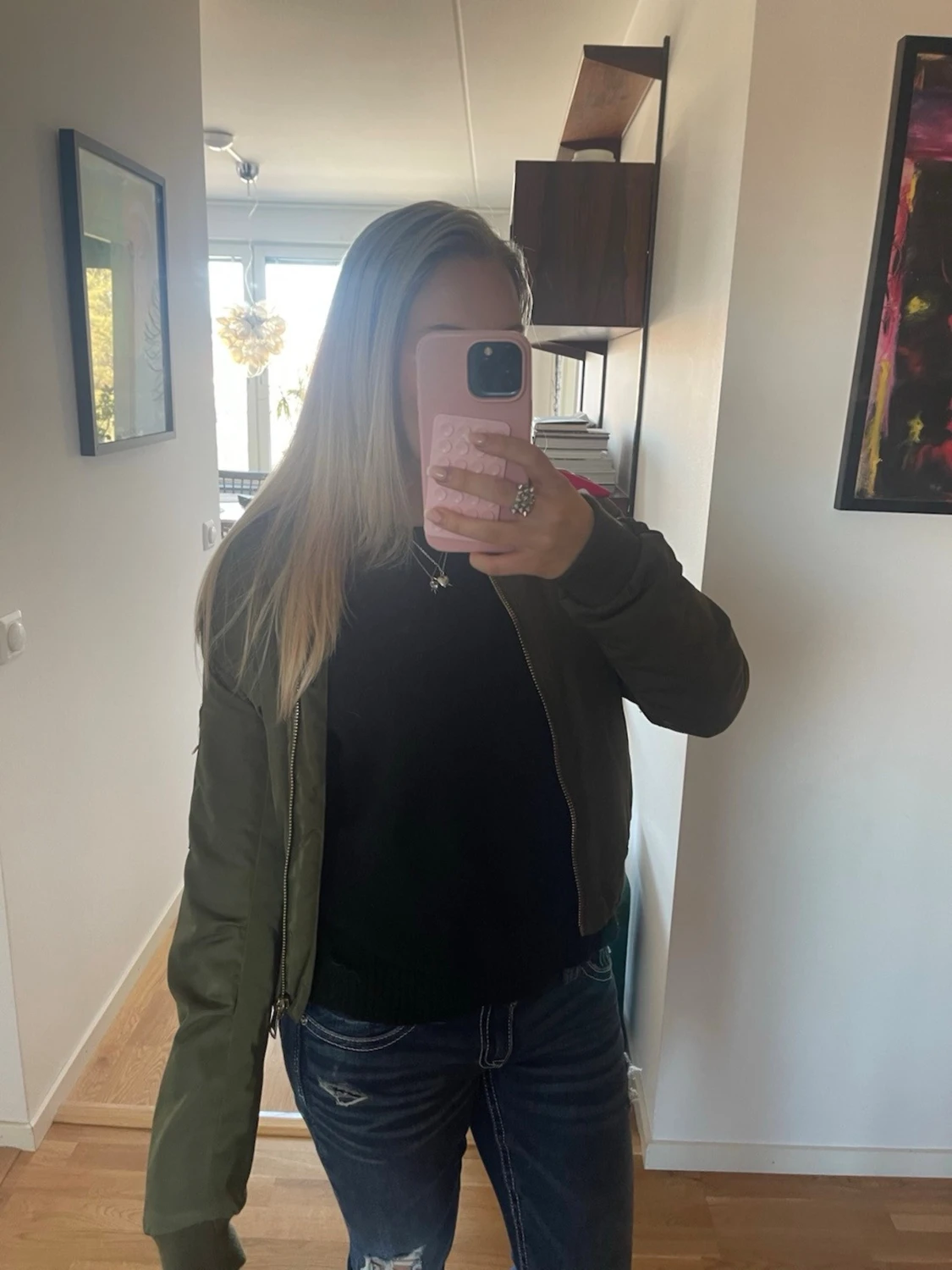 Olivgrön bomberjacka med dragkedja - 2