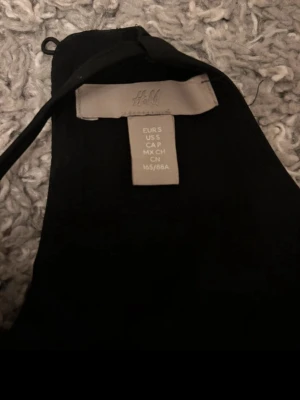 Svart ärmlös linnetopp från H&M - Stilren svart linnetopp från H&M i slätt, mjukt material. Toppen är ärmlös med hög hals och har en enkel, elegant design som passar till många olika looks. Perfekt att matcha med jeans eller kjol för en trendig outfit.