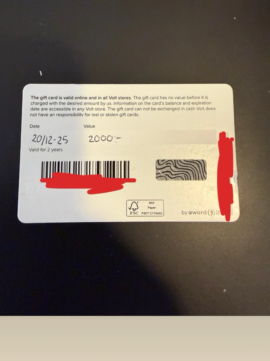 Presentkort Volt 2000 kr - 1