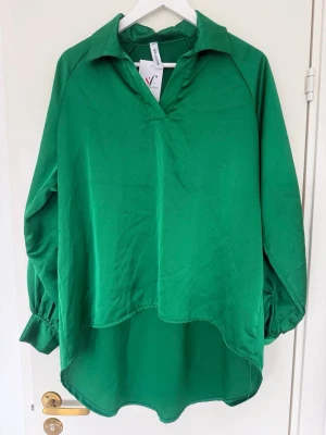 Grön oversized blus från Soft Rebels - Snygg grön oversized blus från Soft Rebels med v-ringning och klassisk krage. Blusen har långa ärmar med breda manschetter och knappar. Materialet är mjukt och har ett fint fall, perfekt till både jeans och kjol.