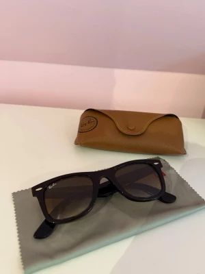 Ray-Ban Wayfarer solglasögon - Klassiska bruna Wayfarer solglasögon från Ray-Ban med mörka glas. Säljs med original brunt fodral och putsduk. Köpta för 1 månad sen och är som nya 🥰
