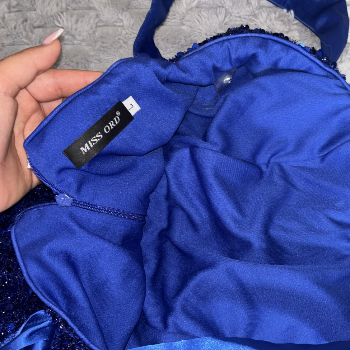 Blå glittrig bal/ fest långklänning med paljetter - 4