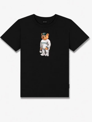 2 st Honeygang t-shirts - Två snygga t-shirts med björnmotiv på bröstet. Ena är svart med en björn i sportkläder och den andra är ljusblå med en björn i casual outfit. Båda har rund hals och korta ärmar, perfekta för en avslappnad stil.