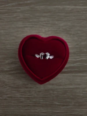 Silverfärgad ring med små fötter och vingar - ring i storlek 19mm, silverfärgad. "Mommy of an angel" står på insidan 