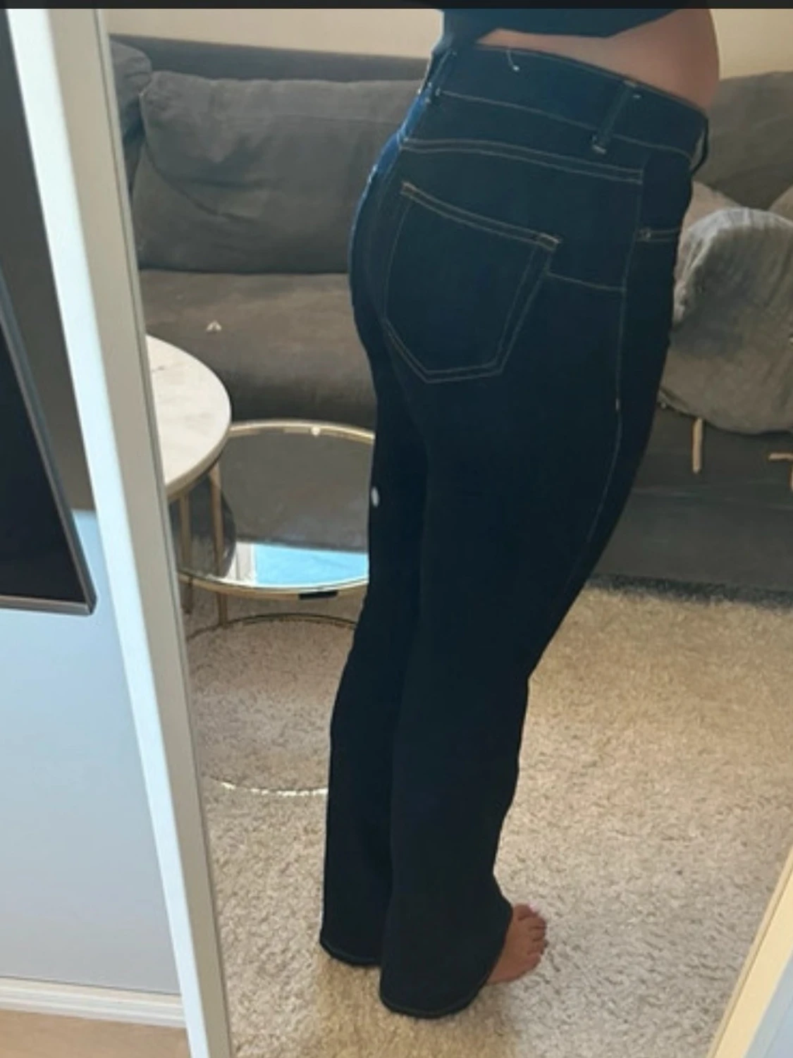 Mörkblå bootcut jeans med kontrastsömmar - 2