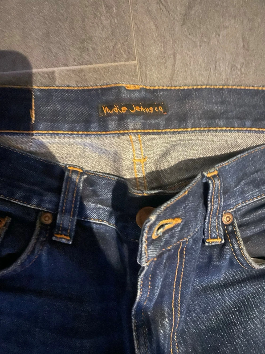 Mörkblå slim fit jeans - 2