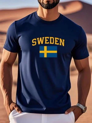 Marinblå Sweden t-shirt med flagga - Säljer en Snygg marinblå t-shirt med sweden den är helt ny 