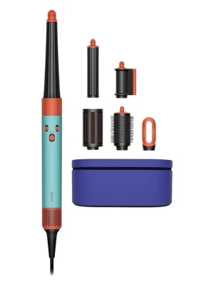 Dyson Airwrap multistyler blå/orange - Dyson Airwrap multistyler i blå och orange med flera utbytbara tillbehör för styling av hår. Setet innehåller olika borstar och locktillbehör samt en matchande blå förvaringsbox. Perfekt för att skapa olika frisyrer med ett enda verktyg.