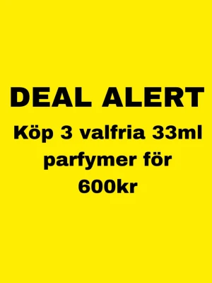DEAL ALERT - Just nu har vi ett tillfällig fantastiskt erbjudande! Köp 3 valfria 33ml parfymer för 600kr. Välj mellan kända varumärken från bland annat Louis Vuitton, Prada, Tom Ford, Lancome, Dior, Kayali m.fl. Vi har parfymer för både kille, tjej och unisex.